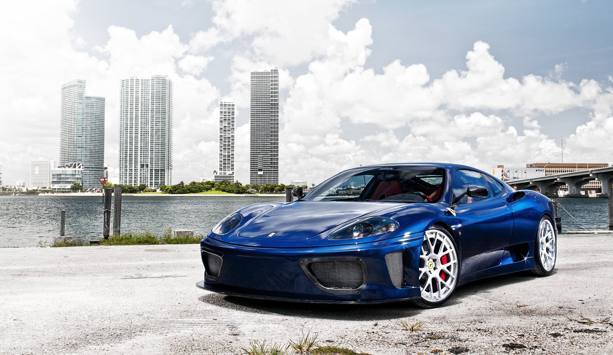 ferrari modena ferrari blue supercar coast city sky cloud