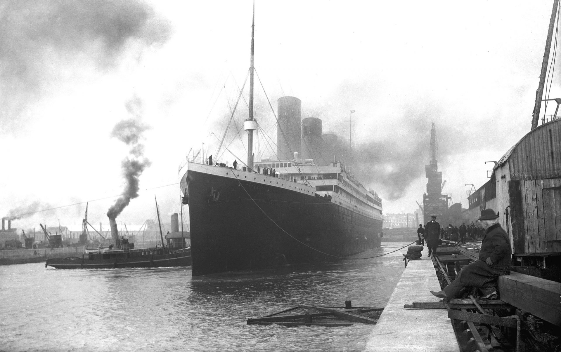 titanic rms barco británico barco de vapor pasajeros transatlántico puerto muelle retro instantánea fondo de pantalla