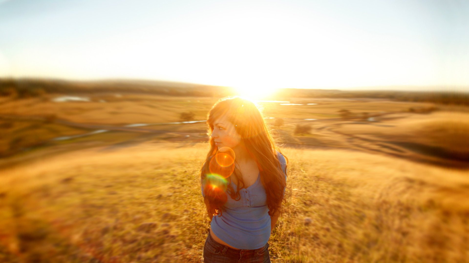 natura sole campo ragazza raggio luce vista