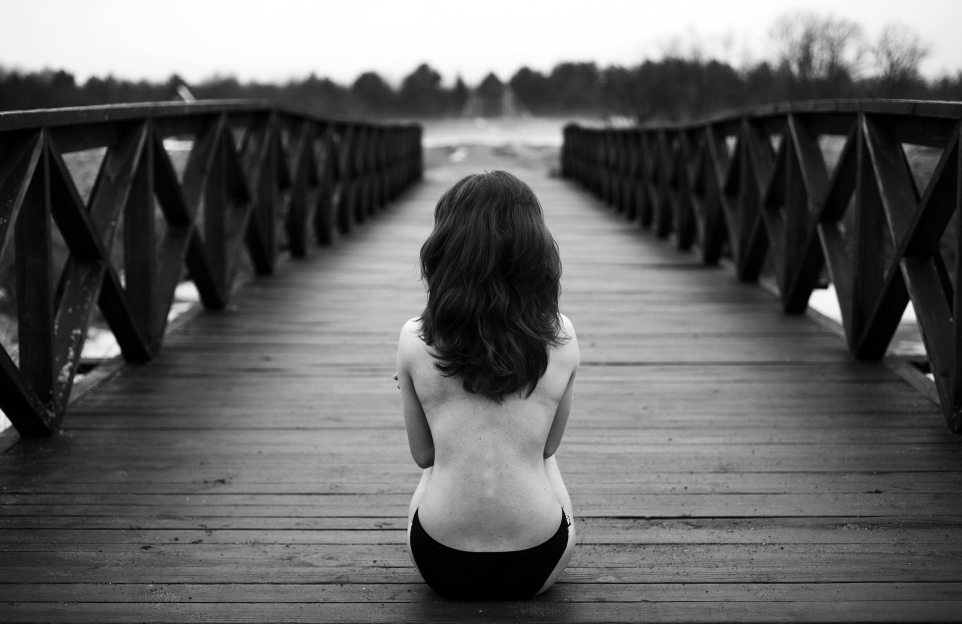 wooden brown hair bridge girl