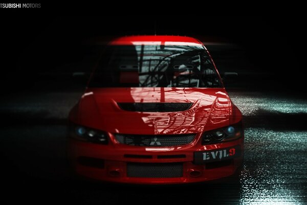 Aggressive red mitsubishi on a dark background