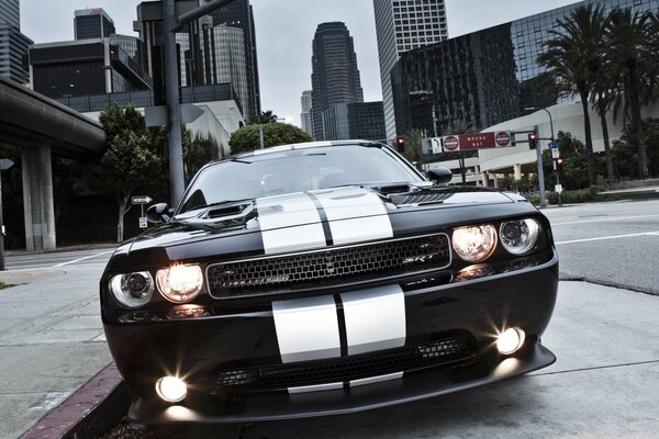 Dodge Challenger muscle car srt 8 garé dans la ville