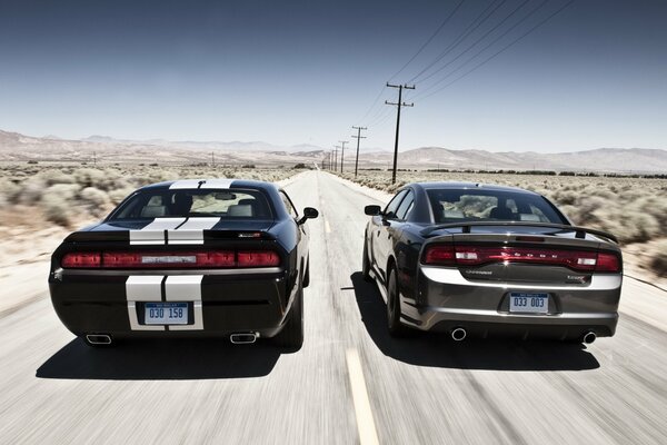 Two sports cars compete in speed on the track