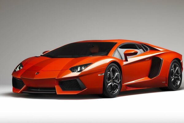 Fondo de pantalla con Lamborghini aventador pelirroja sobre un fondo gris claro