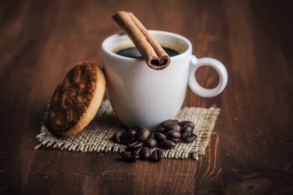 Strong coffee beans with cinnamon