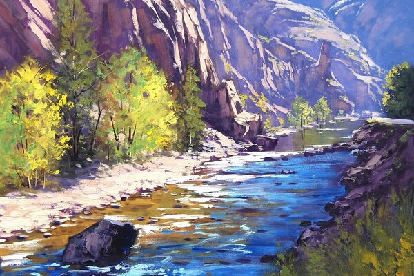 Gemälde des Colorado River gemalt mit Gouache