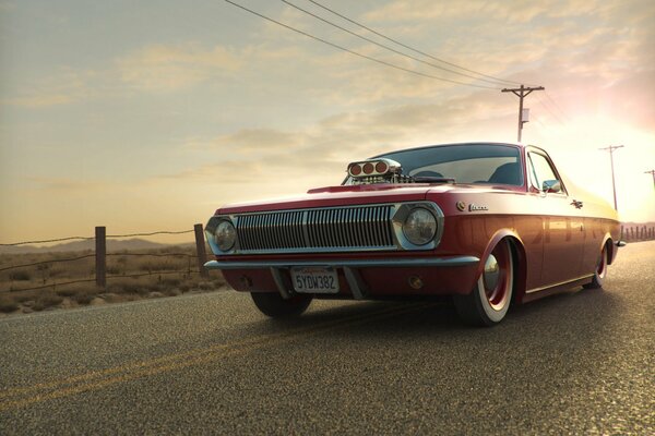 El coche rojo Volga va por la carretera