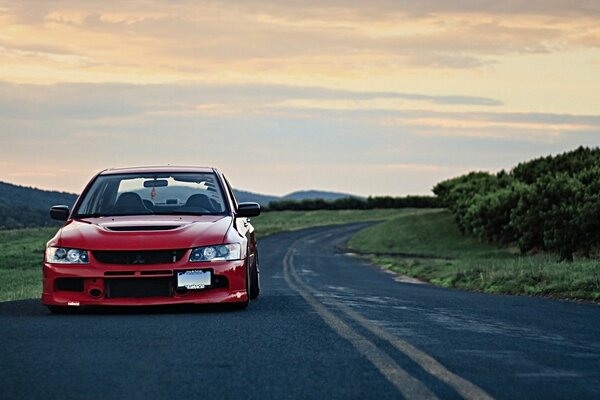 Tuned mitsubishi lancer in red