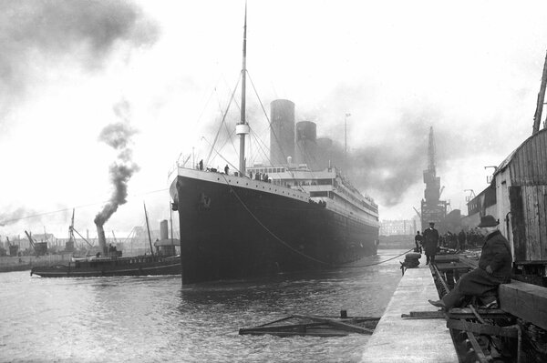 The ship Titanic is at the pier