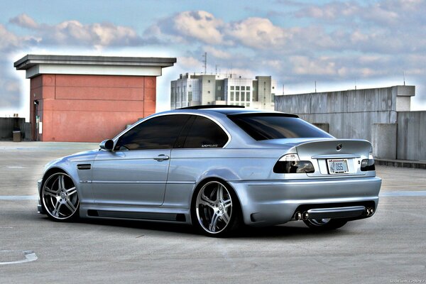 A pumped-up car. Tuning. Aesthetics in motion