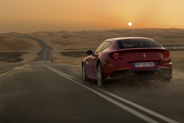 Red Ferrari sports concept car on the road