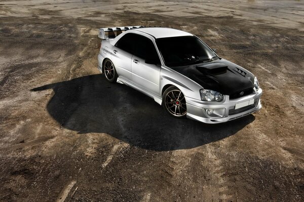 Grey subaru tuned car