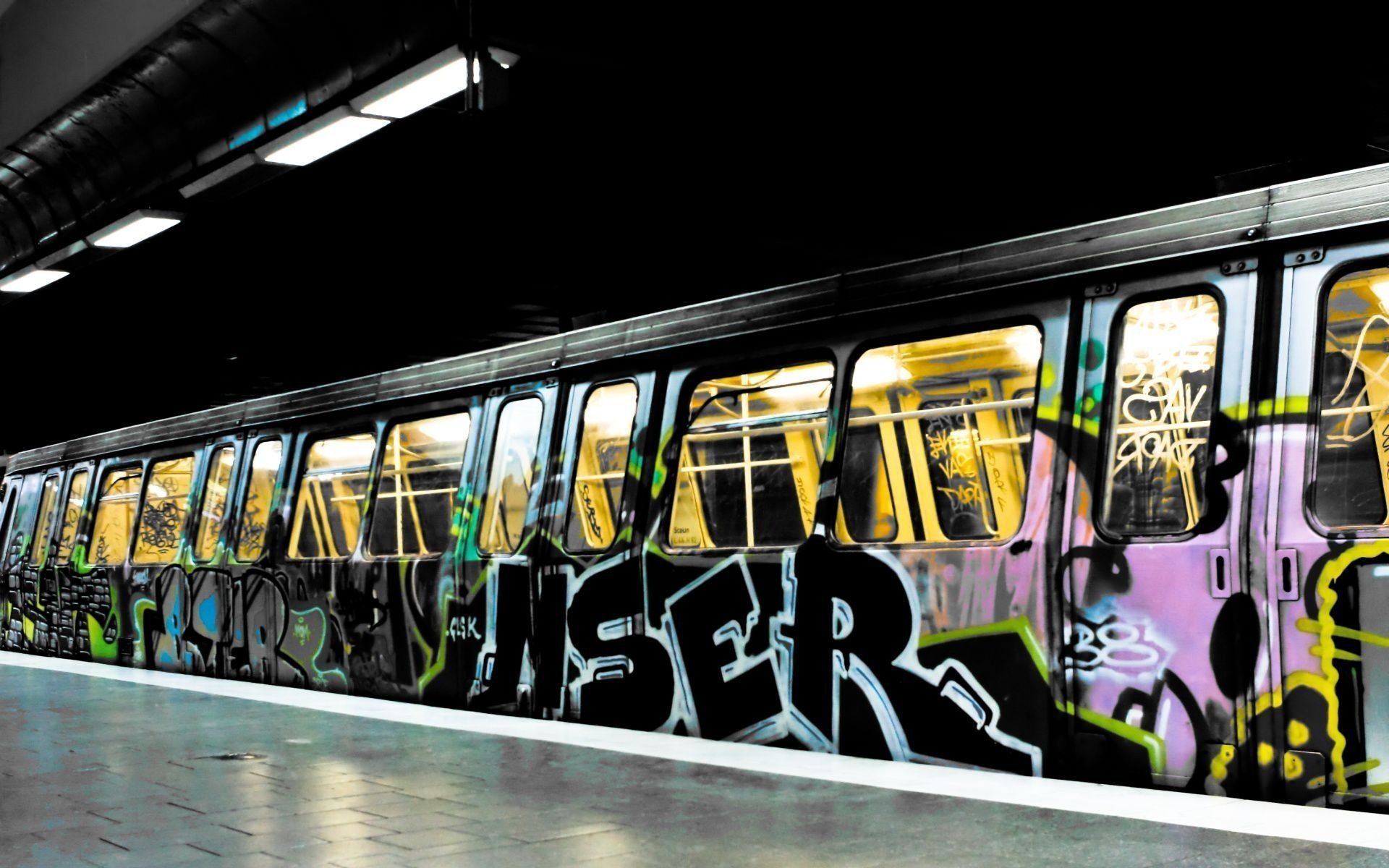 the city labels train metro paint drawings graffiti