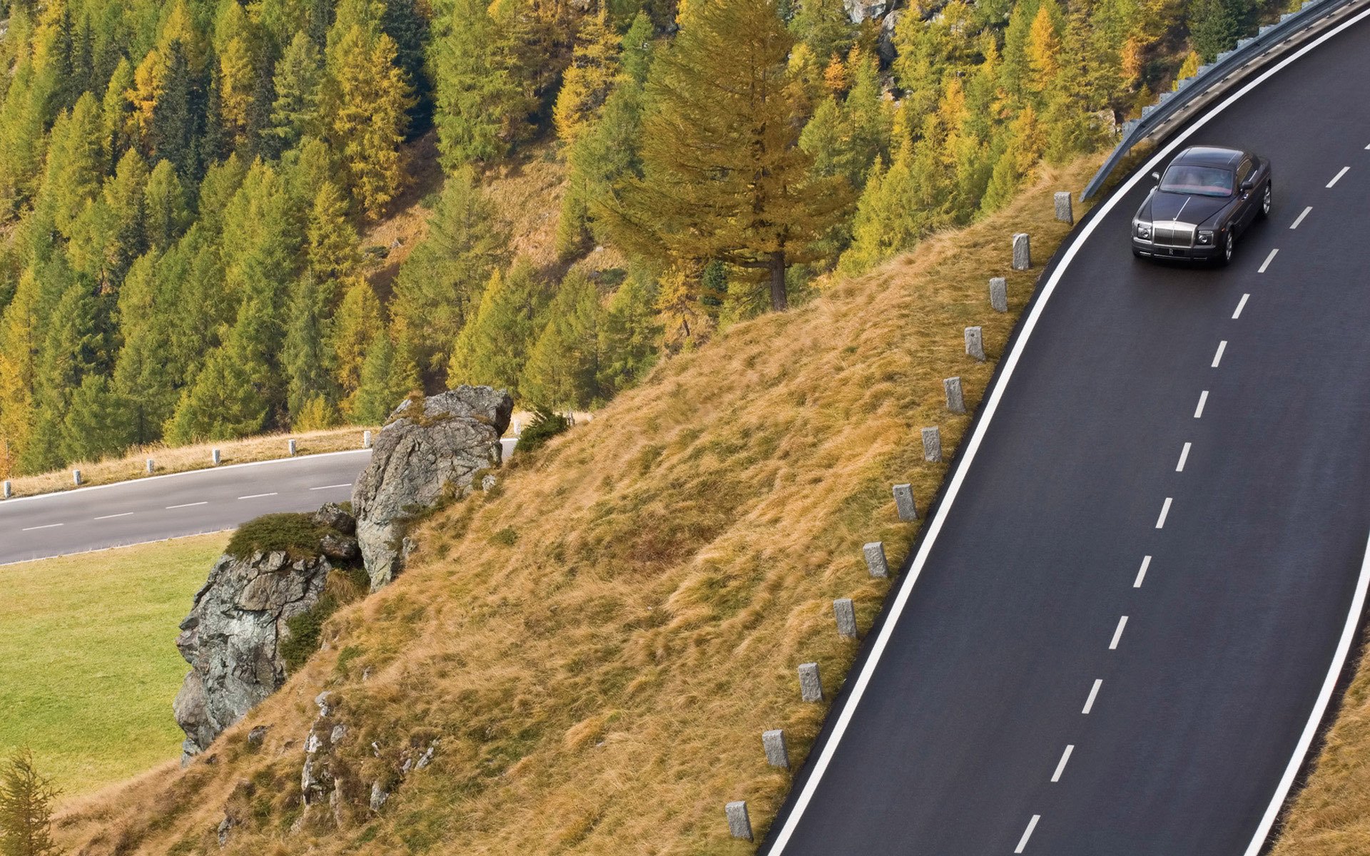 coches carretera árboles piedras marcas de carreteras naturaleza paisaje vista descenso rolls-royce