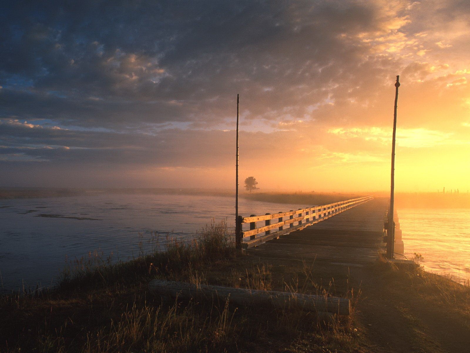 puente río niebla