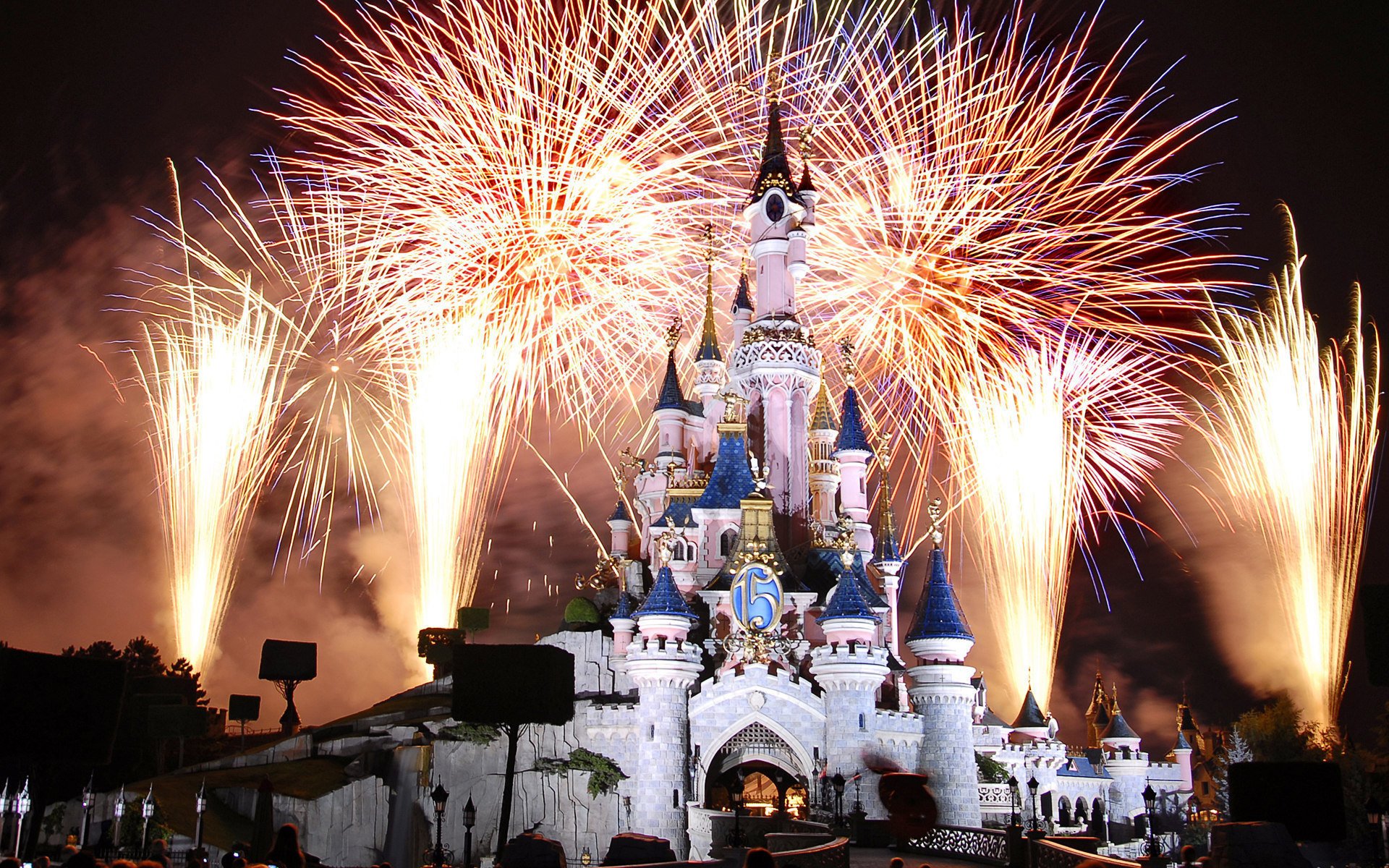 castle night fireworks france disneyland castle pari