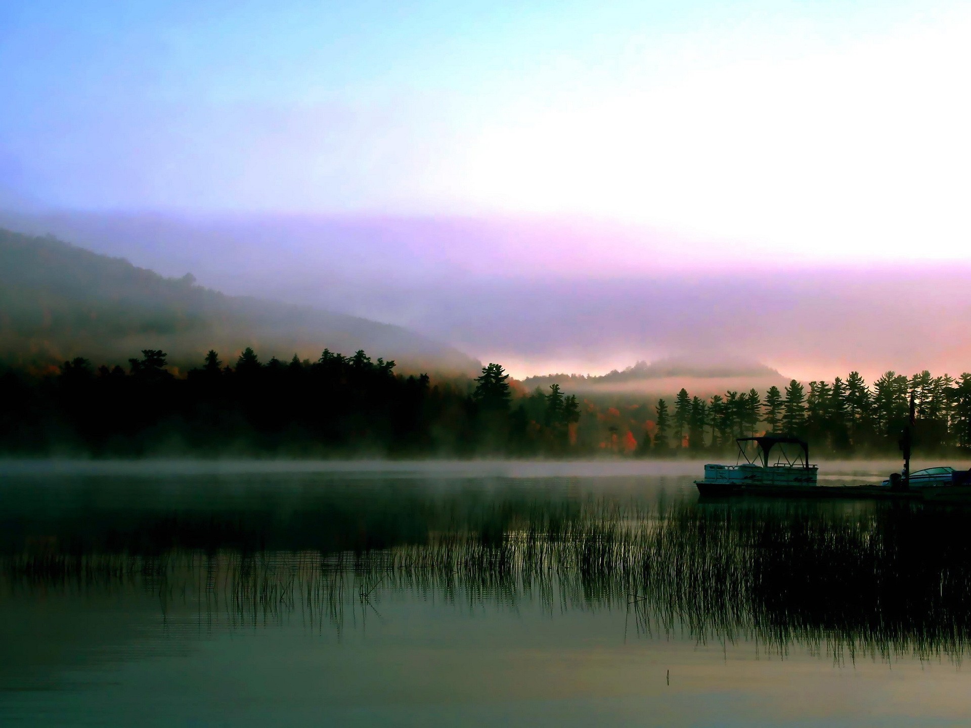 niebla lago muelle