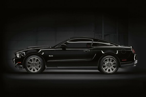 Car Ford Mustang 5, 0 black in profile