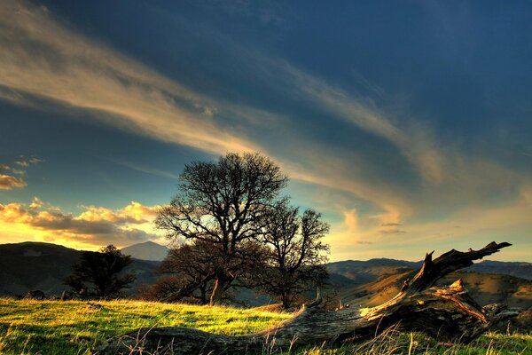 La belleza del cielo al atardecer sobre el fondo de la naturaleza