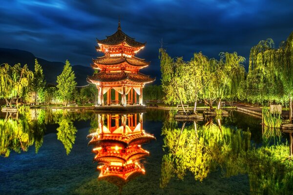 Temple on the shore of a beautiful lake