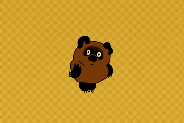 Cartoon character Winnie the Pooh on a yellow background as if floating in the air