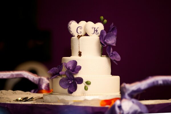 Delicious wedding cake with initials