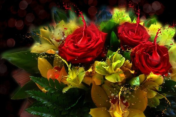 A bright bouquet of yellow-red flowers