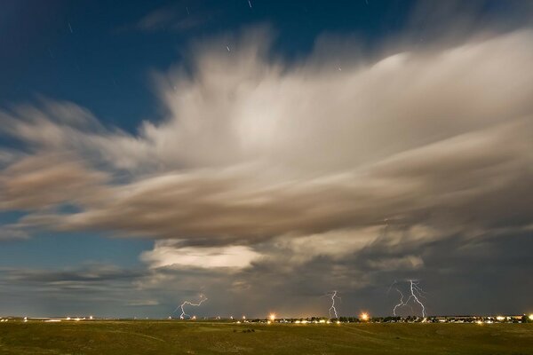 Clouds and lightning over the city