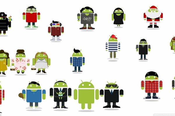 Android-Figuren in verschiedenen Kleidern und verschiedenen Berufen