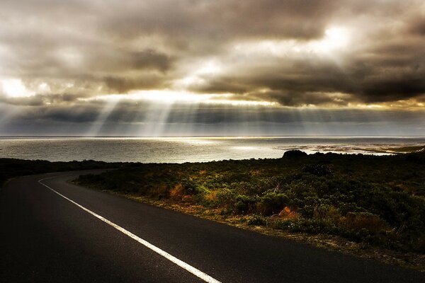 Rays of light near the sea