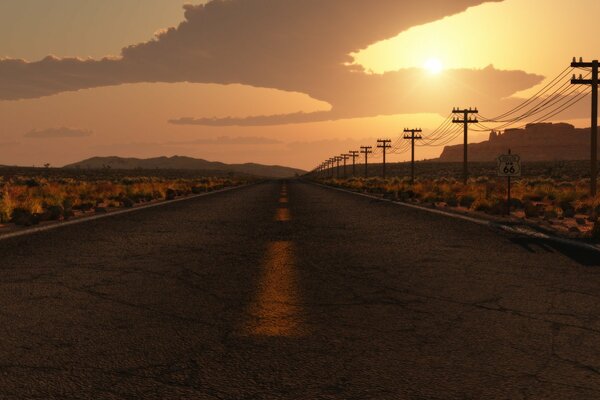 La route vers le rêve du coucher du soleil du soir