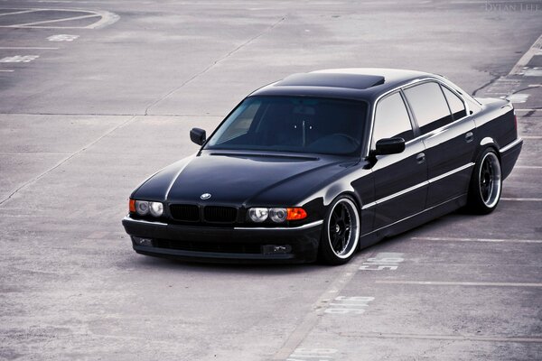 Classic black BMW on the road