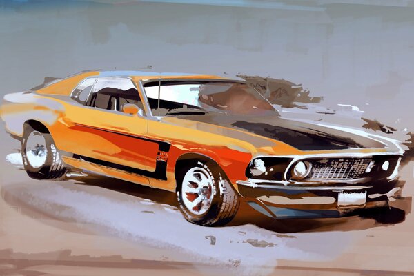 Hand-drawn car Ford Mustang