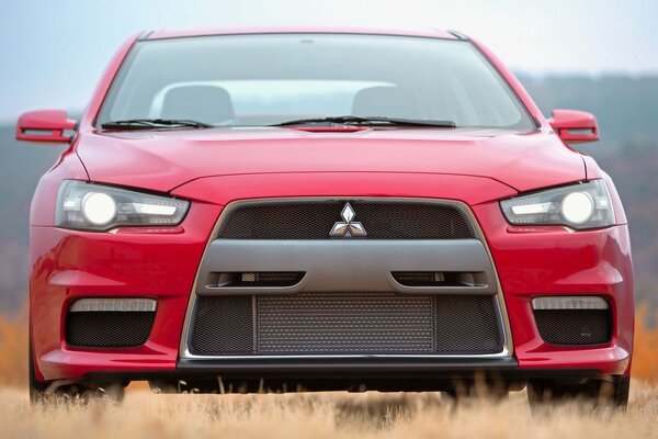 Red Mitsubishi car close-up