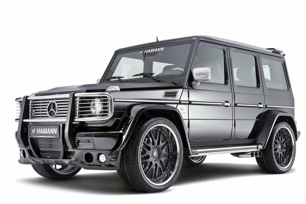 Black mercedes benz g55 on white background