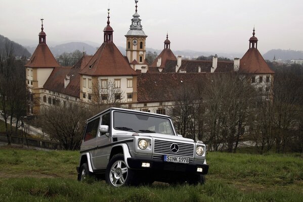 Mercedes-Benz car on the background of the city