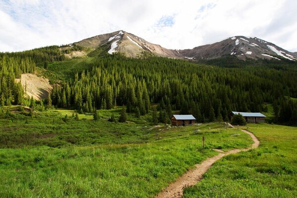 A path to the mountains in the summer afternoon