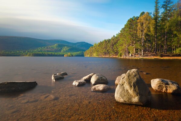 La belleza del río de otoño y las piedras