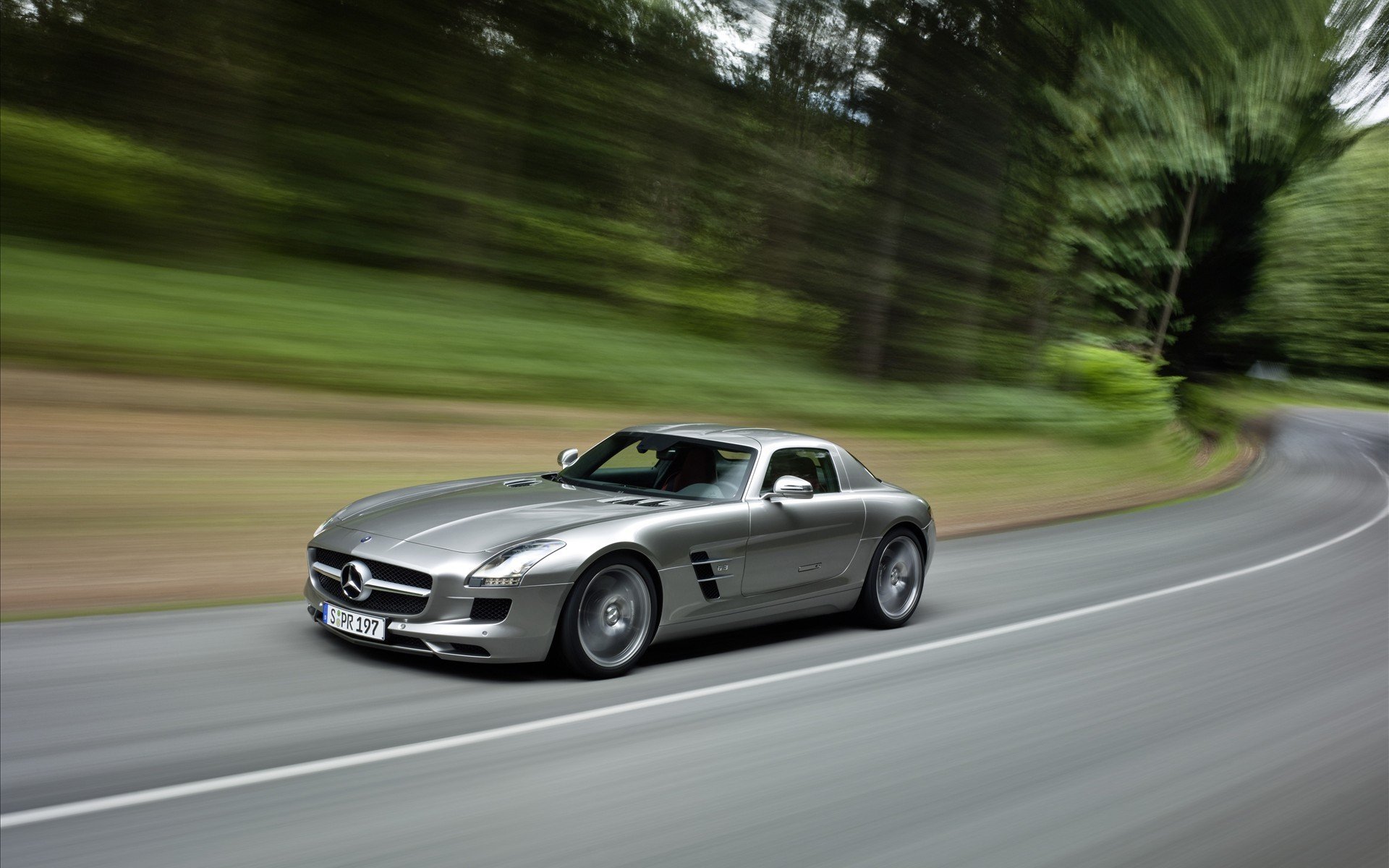 mercedes benz sls amg straße geschwindigkeit bäume