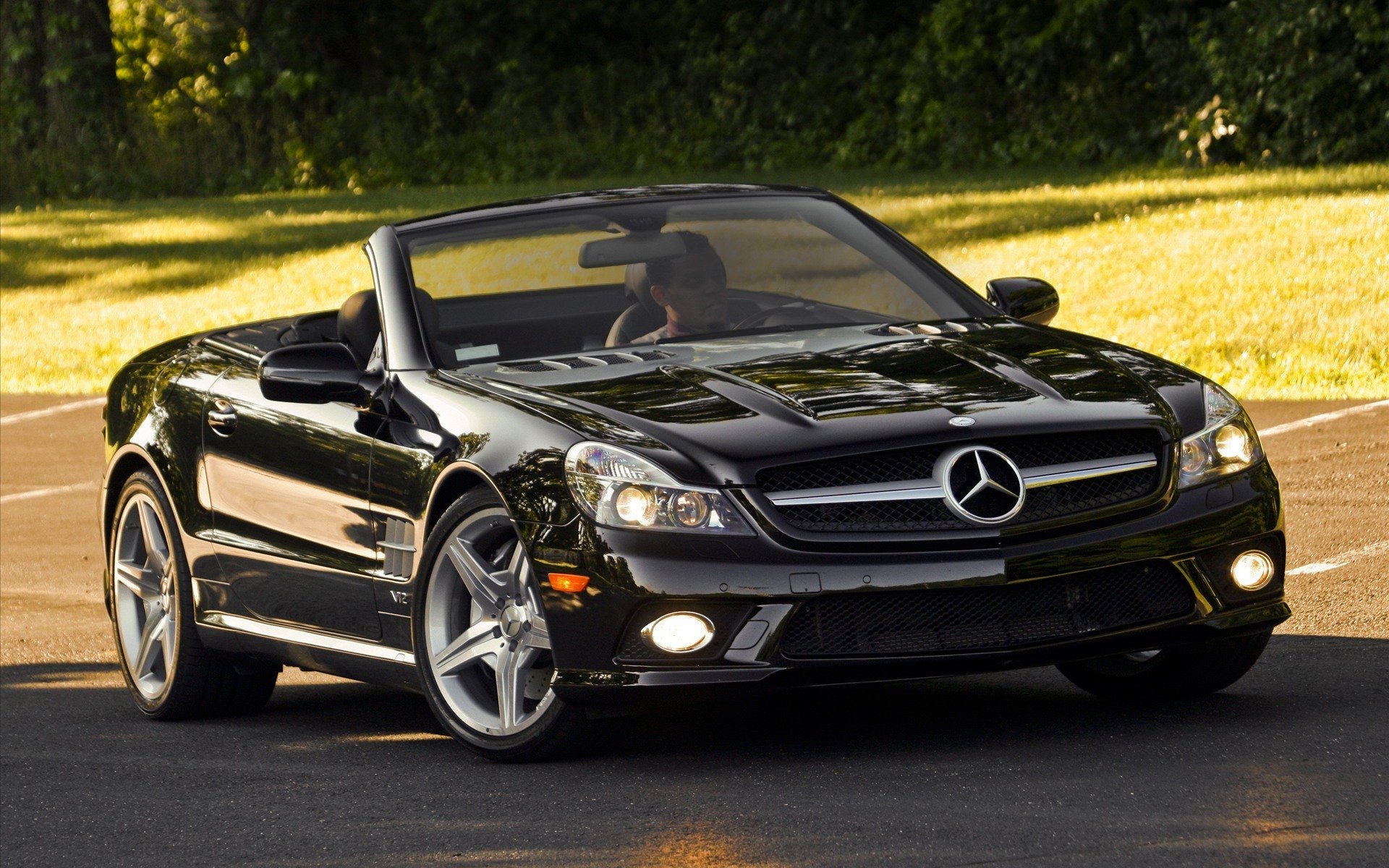 mercedes sl voitures photos murs widescreen arbres route avec des voitures voitures brouettes mercedes merin route