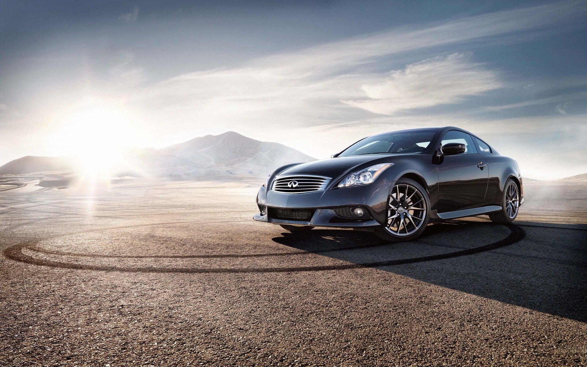 machinery cars cars sky clouds sun mountain road traces infinity infiniti ipl g coupe sky mountains photo