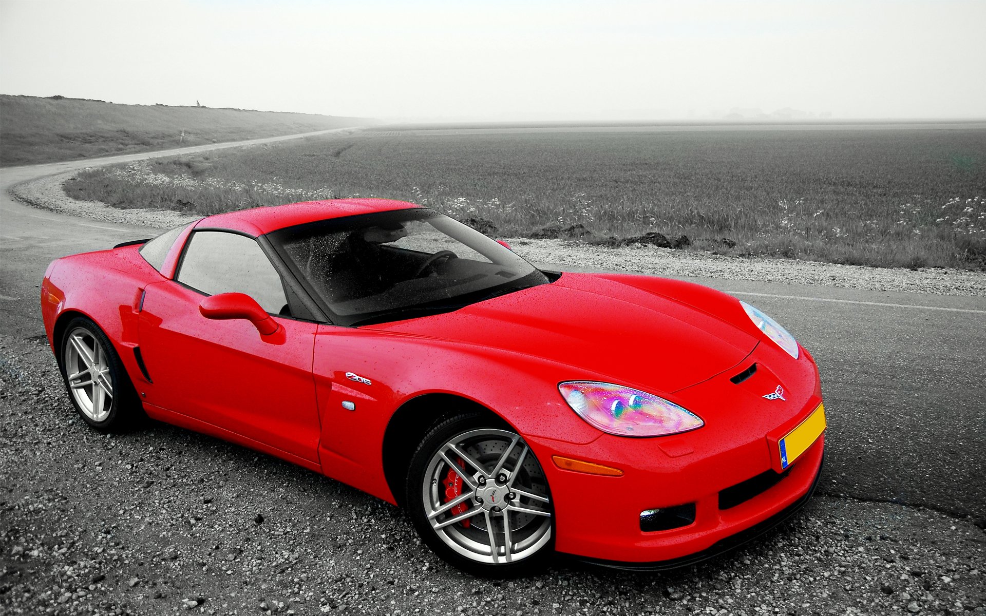 chevrolet corvette czerwony droga