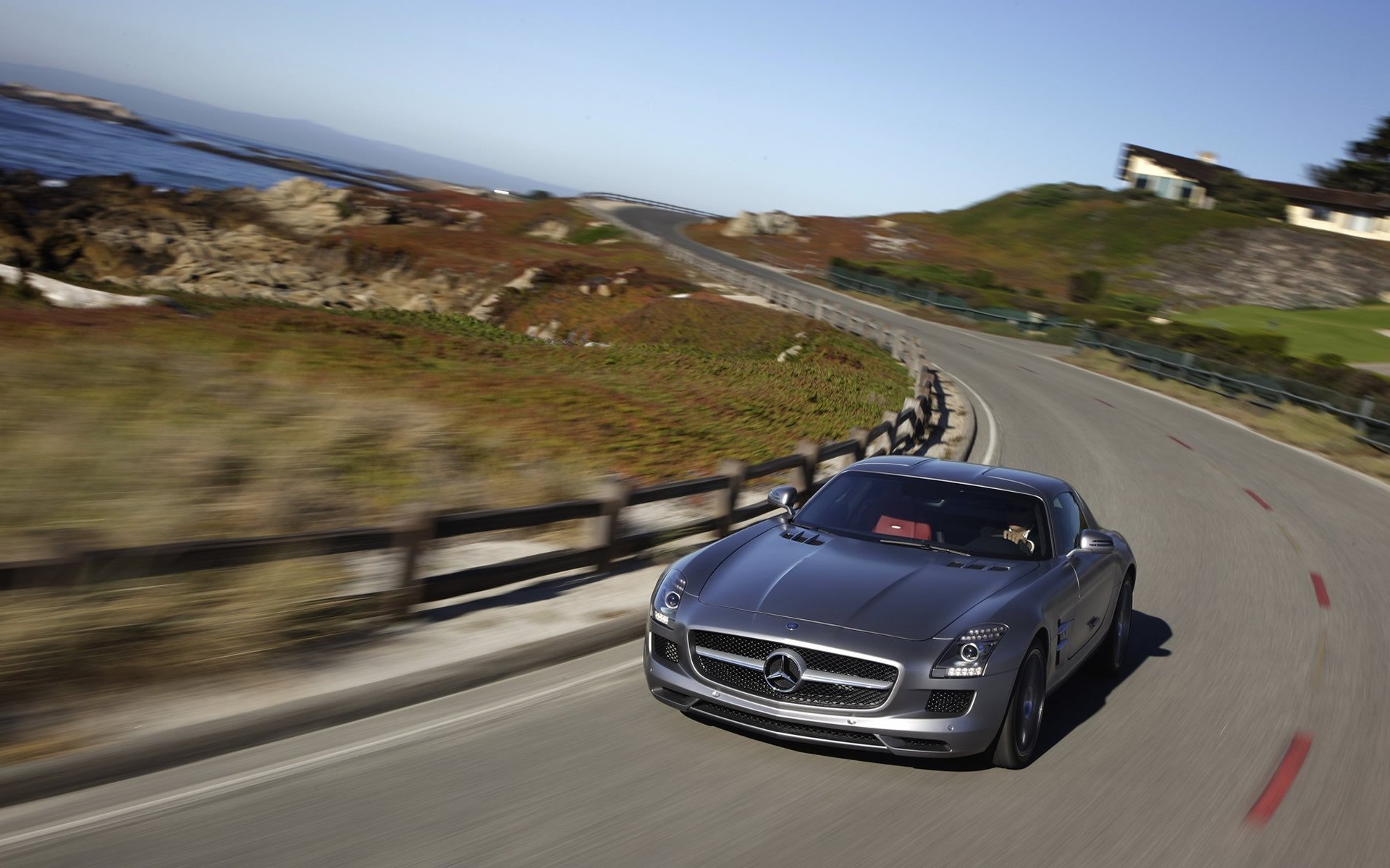 mercedes бенз sls amg дорога скорость забор камни