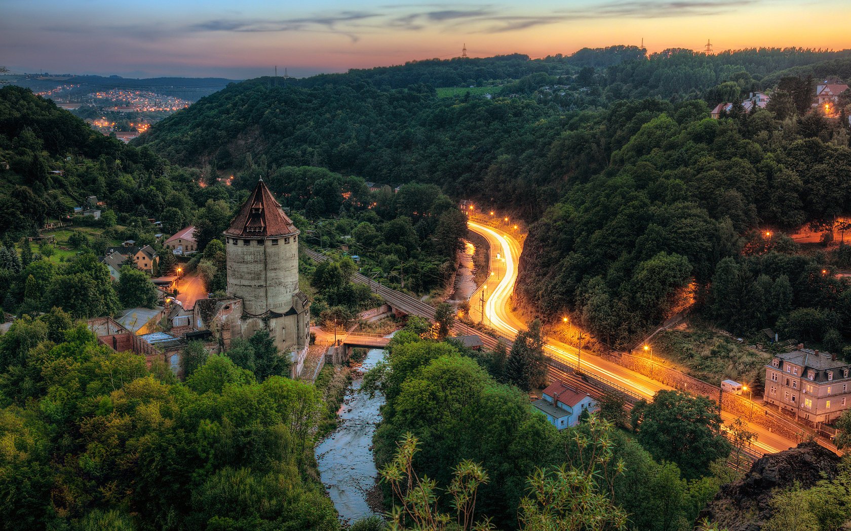 bäume sommer straße stadt abend