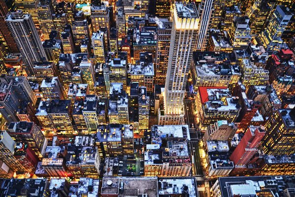 Die Wolkenkratzer von New York aus der Vogelperspektive im Winter