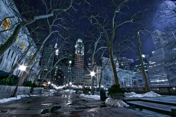 Luces de la noche de invierno en nueva York