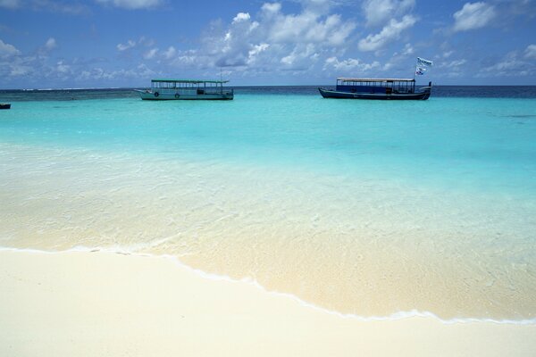 Beautiful river bank with moored boats