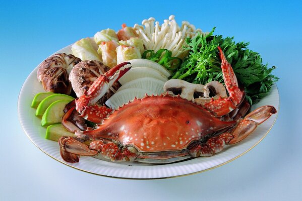 Fresh seafood with fruits and herbs