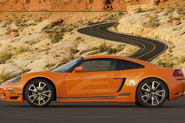 Orange Dodge on the highway