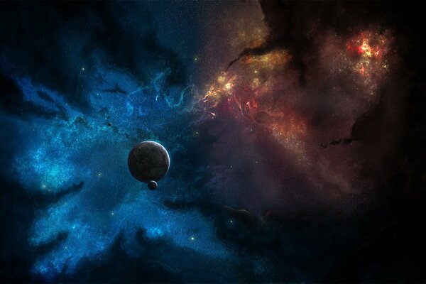 Space art incredible planets, satellite and stars